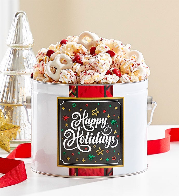 1/2 Gallon Happy Holidays Gift Pail Holiday Peppermint Popcorn